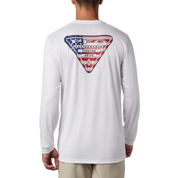 Pánské Mikiny Columbia PFG Terminal Tackle Country Triangle Long Sleeve Bílé MJRNIQ834